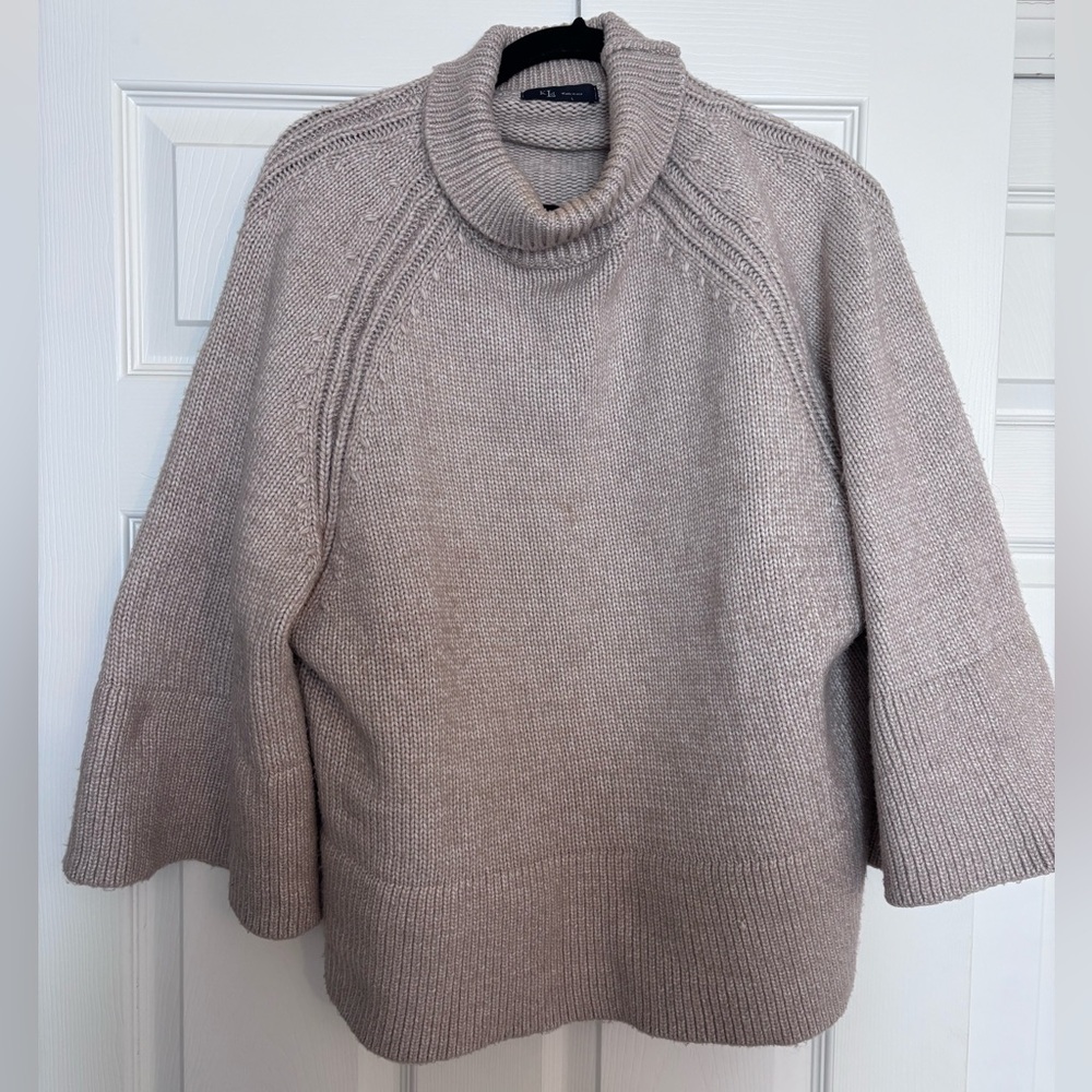Tan 3/4 Length Bell-Sleeved Sweater (Size L)